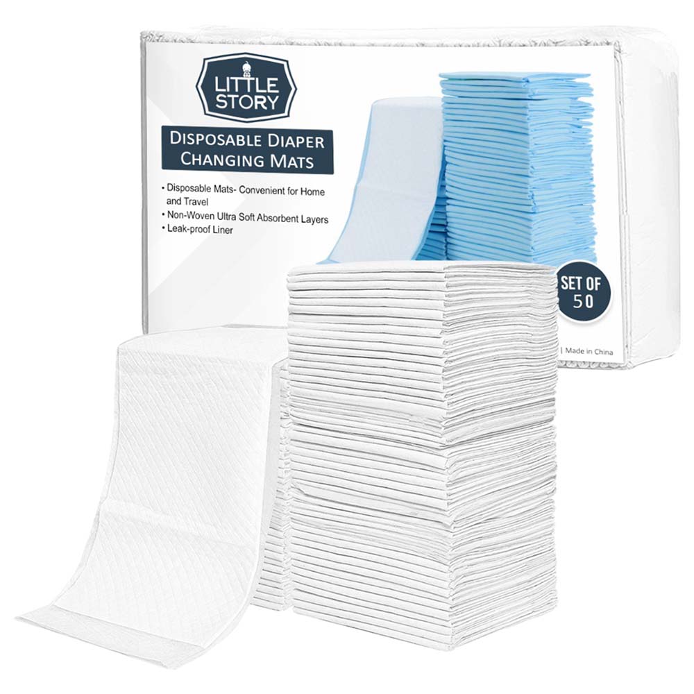 Little Story -Disposable Diaper Changing Mats - Pack Of 50Pcs - Blue Little Story Yallatoys