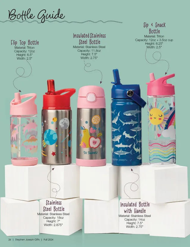 Buy Stephen Joseph Flip Top Water Bottle Princess 355 ml | Yallatoys.com