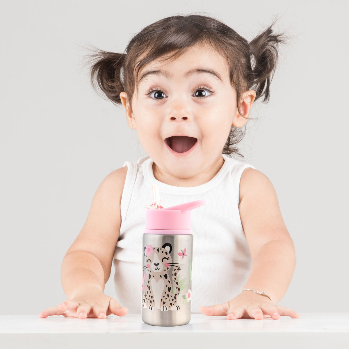 Buy Stephen Joseph Stainless Steel Water Bottle Leopard Pink 532ml | Yallatoys.com