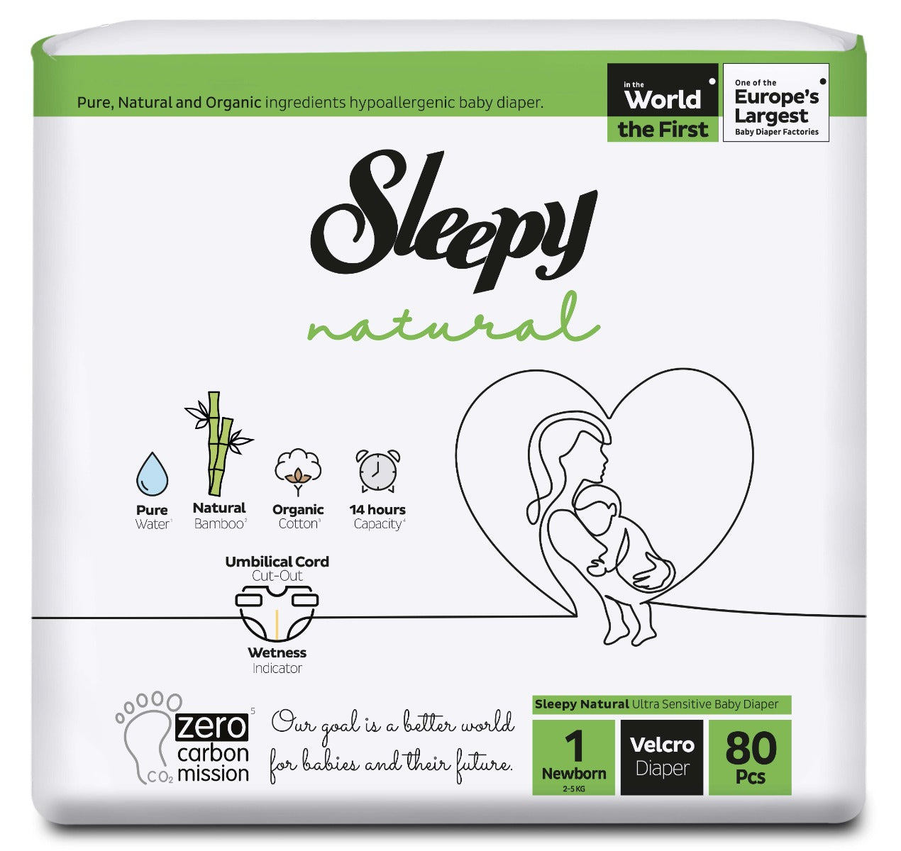 Sleepy Natural Velcro Diapers Size 1 80pcs 2-5kgs