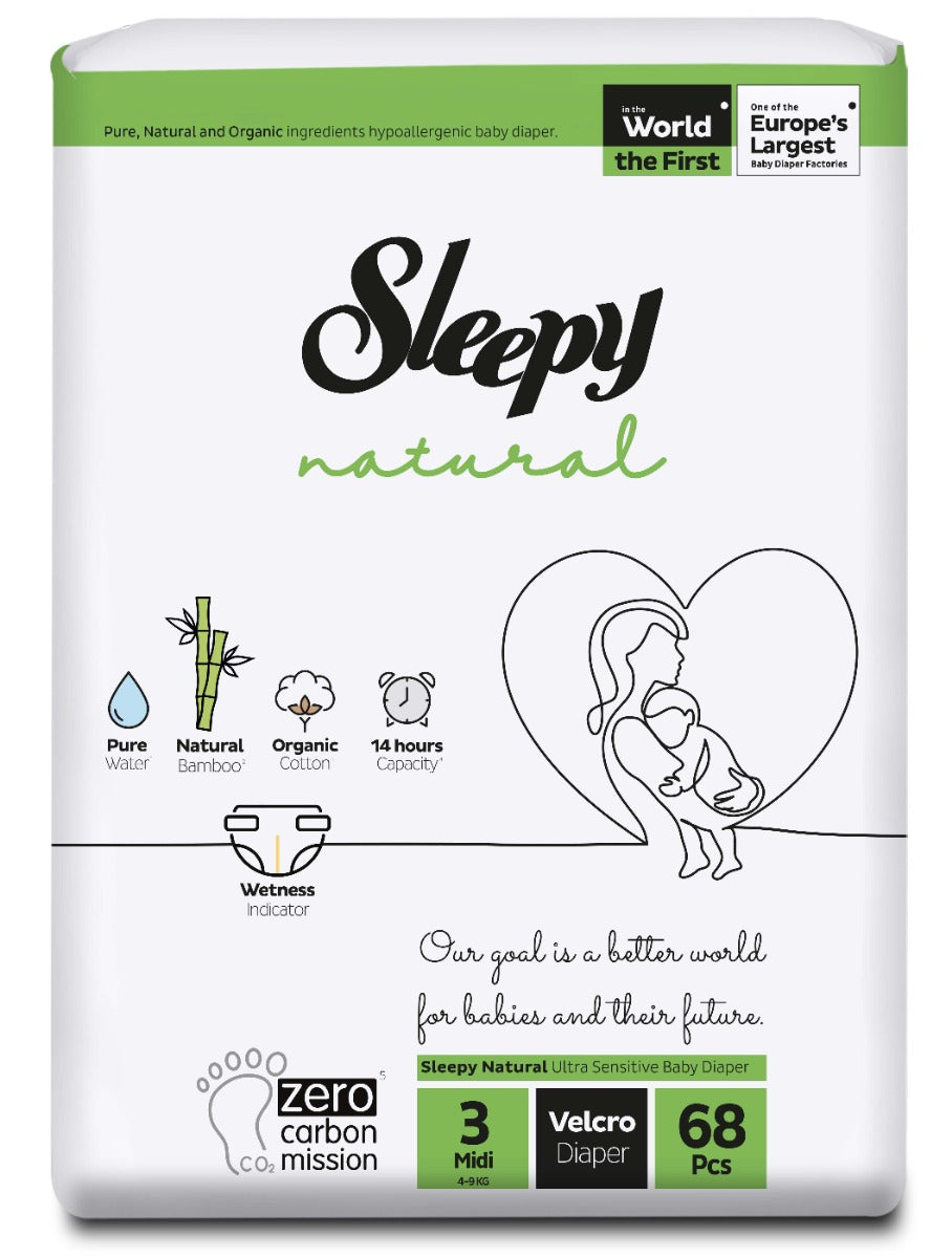 Sleepy Natural Velcro Diapers Size 3 68pcs 4-9kgs Sleepy Yallatoys