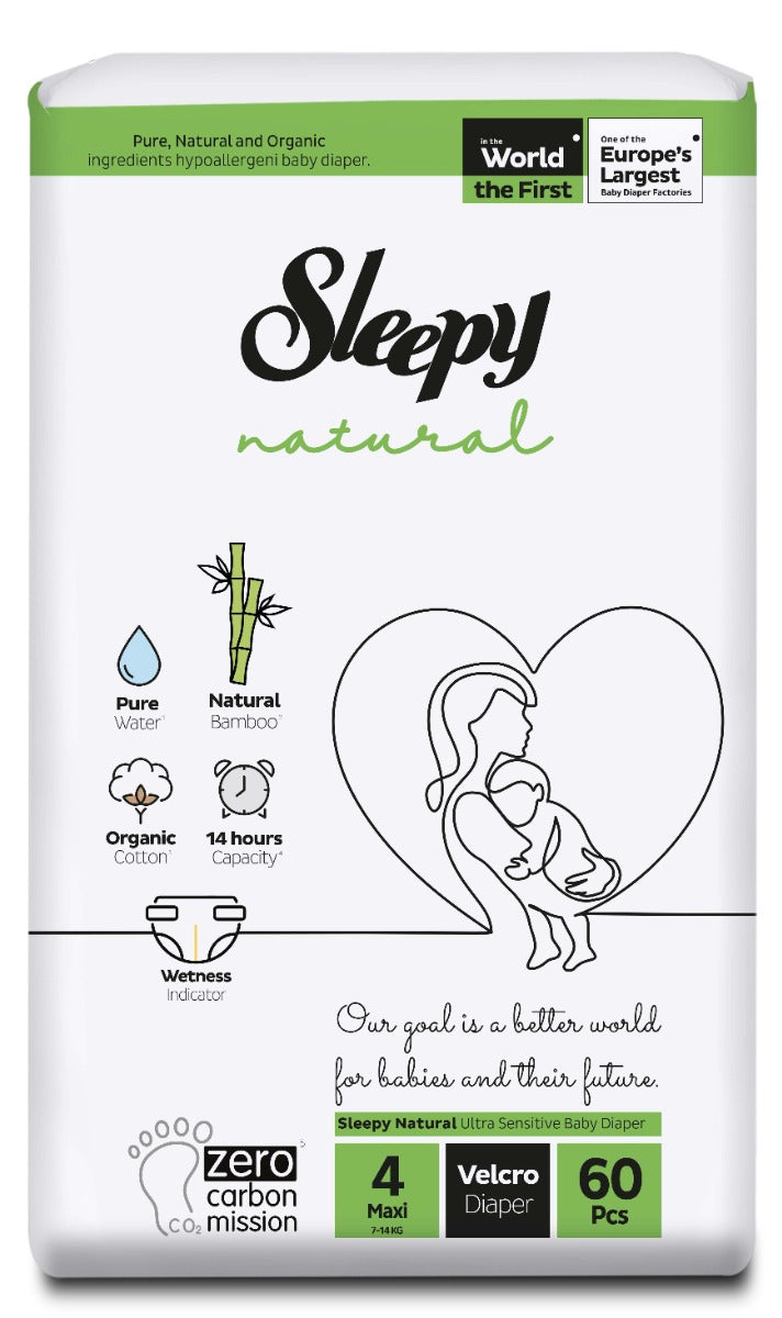 Sleepy Natural Velcro Diapers Size 4 60pcs 7-14kgs Sleepy Yallatoys