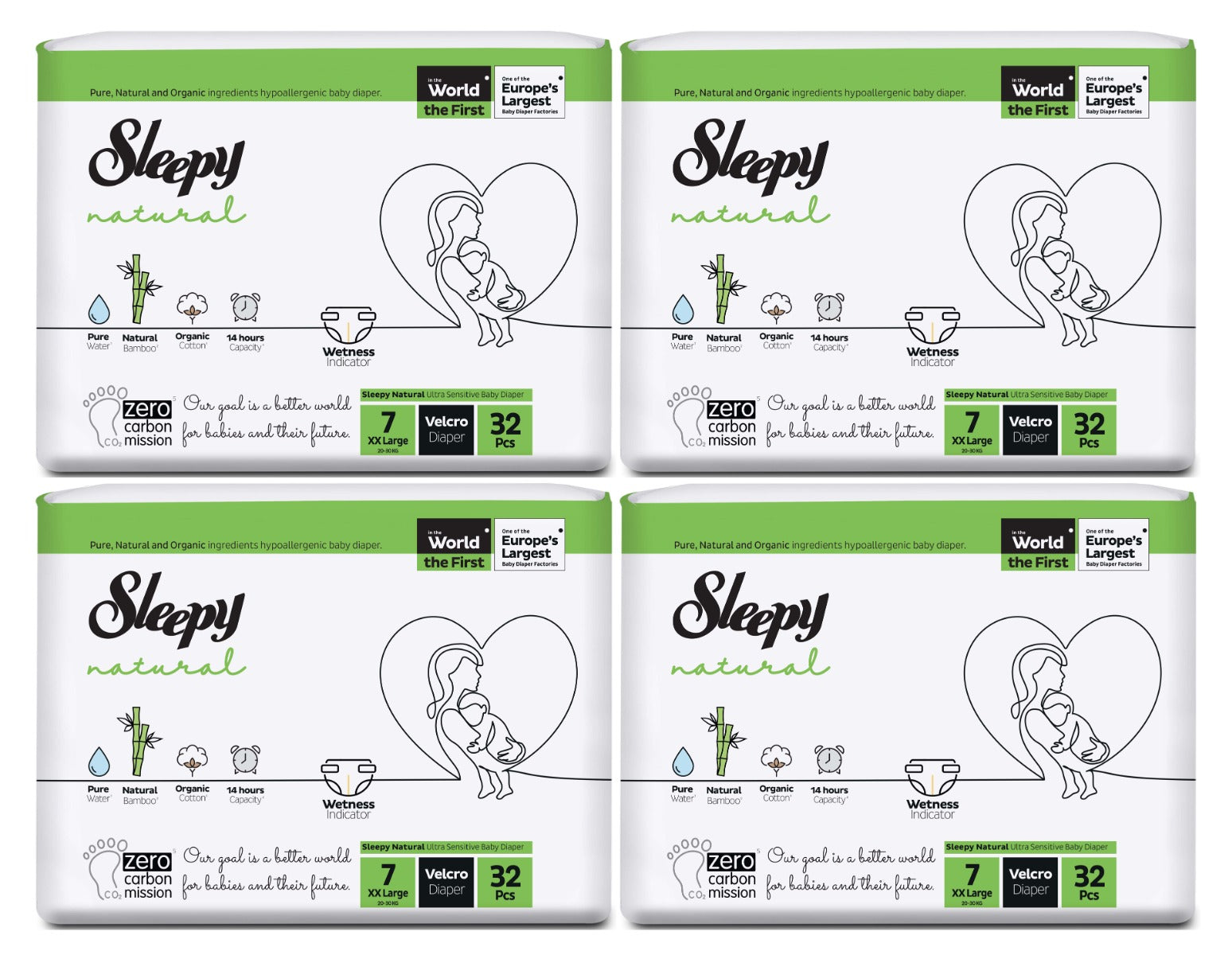 Sleepy Natural Velcro Diapers Size 7 128pcs 20-30kgs Eco Package Sleepy Yallatoys