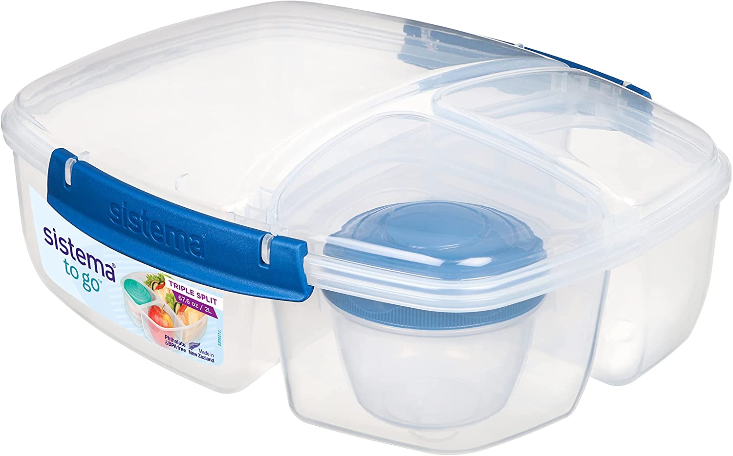Buy Sistema to Go Triple Split Lunch Box with Yoghurt Pot 2L Blue | Yallatoys.com