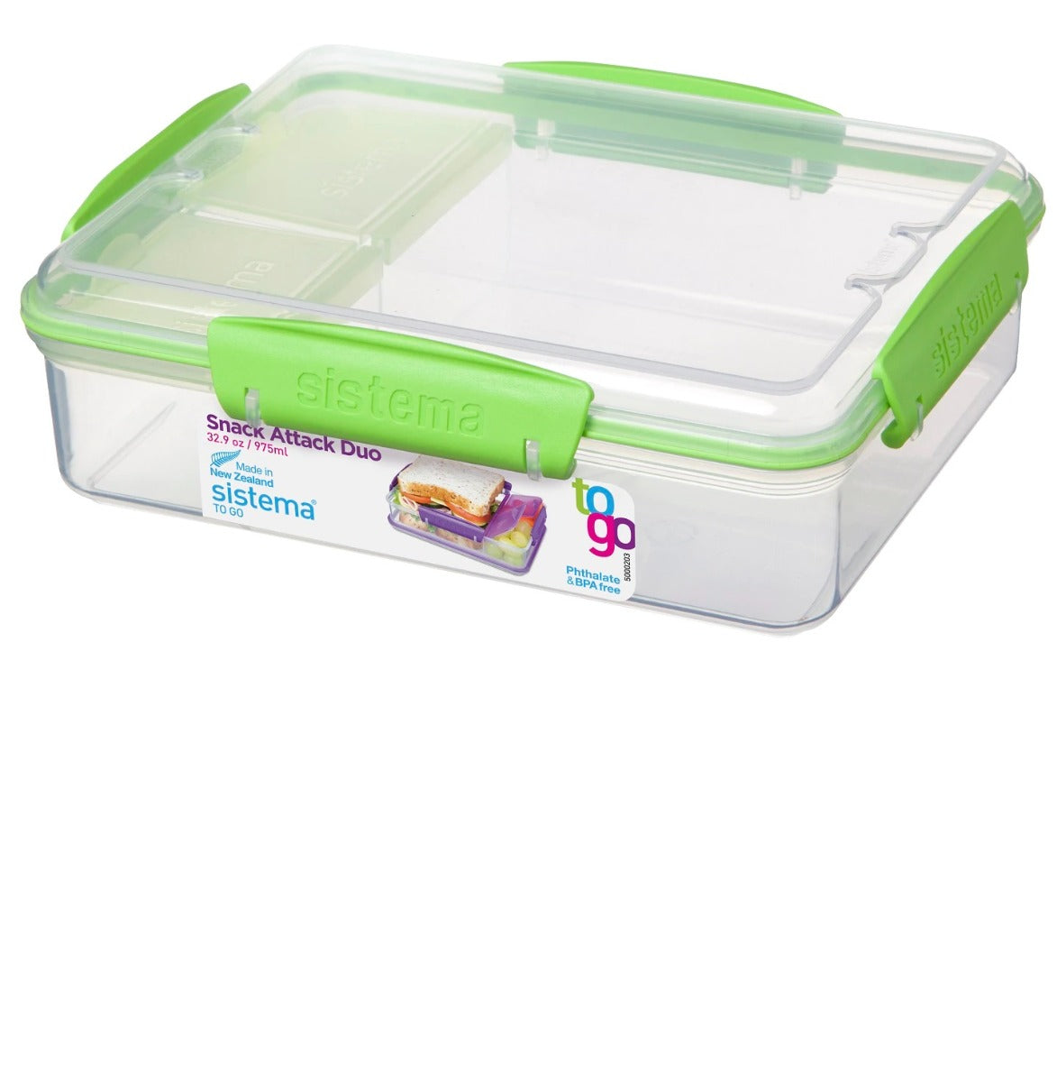 Buy Sistema 975ml Snack Attack Duo To Go Green Lunch Box | Yallatoys.com
