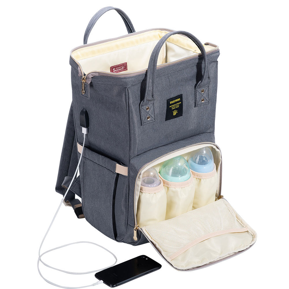 Sunveno Diaper Bag With Usb - Grey Sunveno Yallatoys