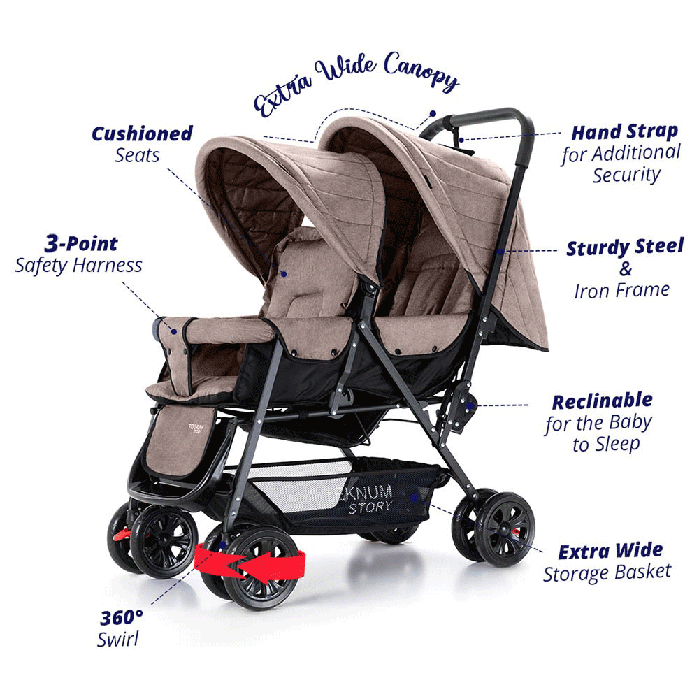 Story By Teknum Double Baby Stroller - Khaki Teknum Yallatoys