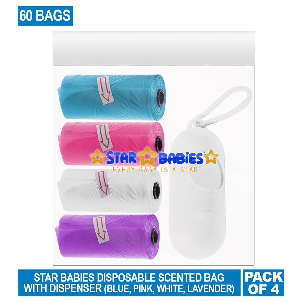 Star Babies  Scented Bag 4 Packs-60 Bags & Dispenser  Blue-Pink-White-Lavender Star Babies Yallatoys