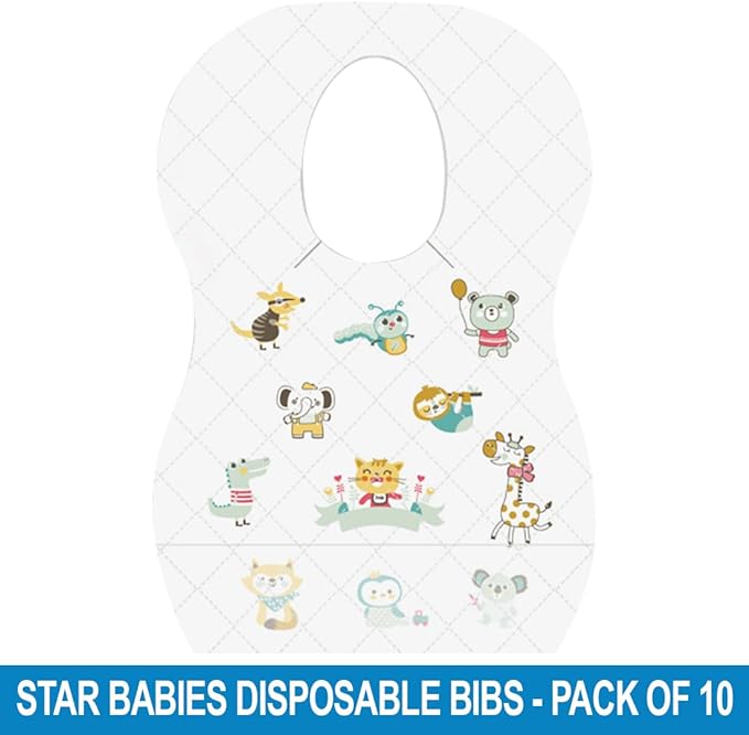 Star Babies Disposable Bibs Pack of 10 Animal Print Star Babies Yallatoys