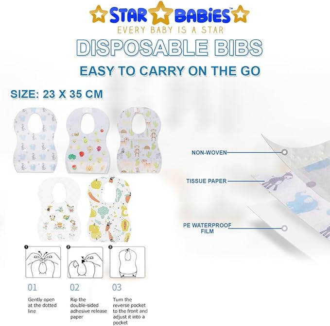 Star Babies Disposable Bibs Pack of 10 Animal Print Star Babies Yallatoys