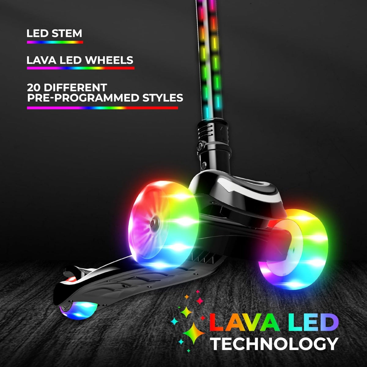 Buy Spartan Lit Nova 3 Wheel Scooter With Lava LED Wheels Black | Yallatoys.com