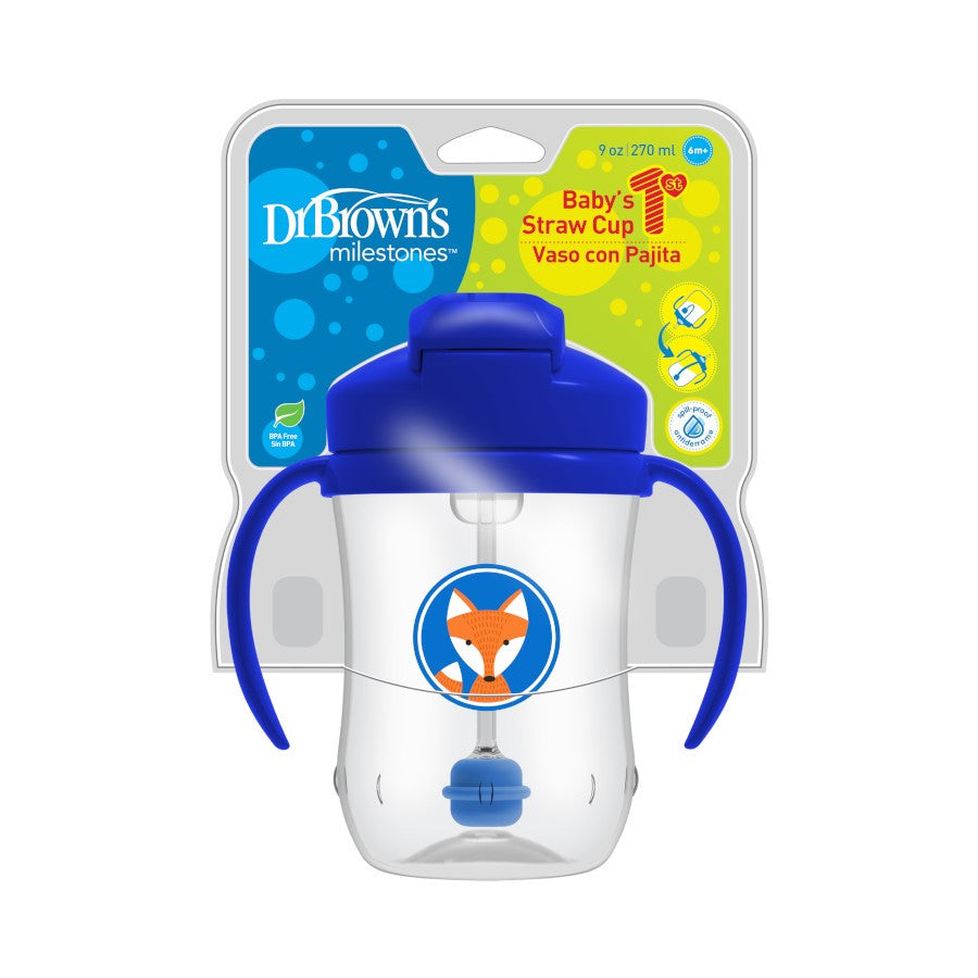 Buy Dr.Browns 9 Oz/270 Ml Baby'S First Straw Cup W/ Handles Blue Deco 6M+ 1 Pack | Yallatoys.com