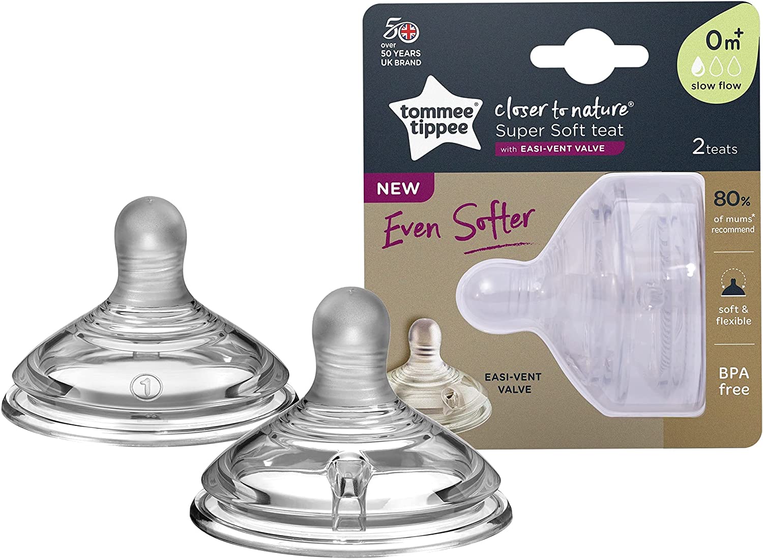 Tommee Tippee Closer To Nature Teats  Slow Flow X 2 Clear Tommee Tippee Yallatoys