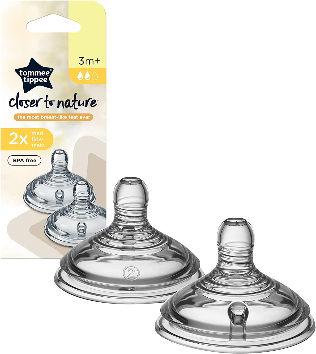 Tommee Tippee Closer To Nature Teats  Medium Flow X 2  Clear Tommee Tippee Yallatoys