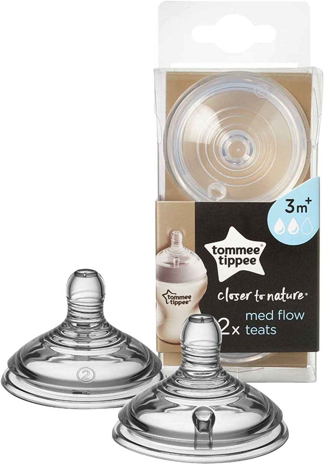 Tommee Tippee Closer To Nature Teats  Medium Flow X 2  Clear Tommee Tippee Yallatoys