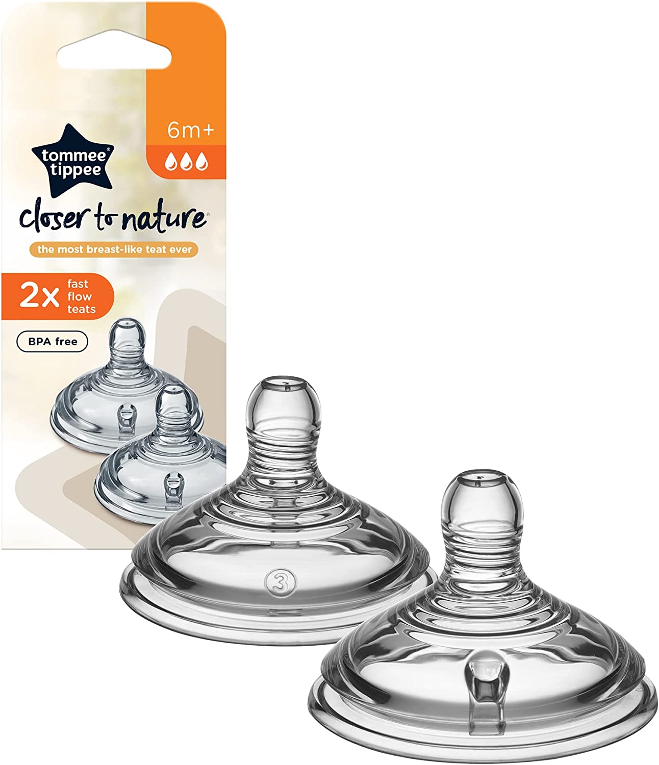 Tommee Tippee Closer To Nature Teats  Fast Flow X 2 Clear Tommee Tippee Yallatoys