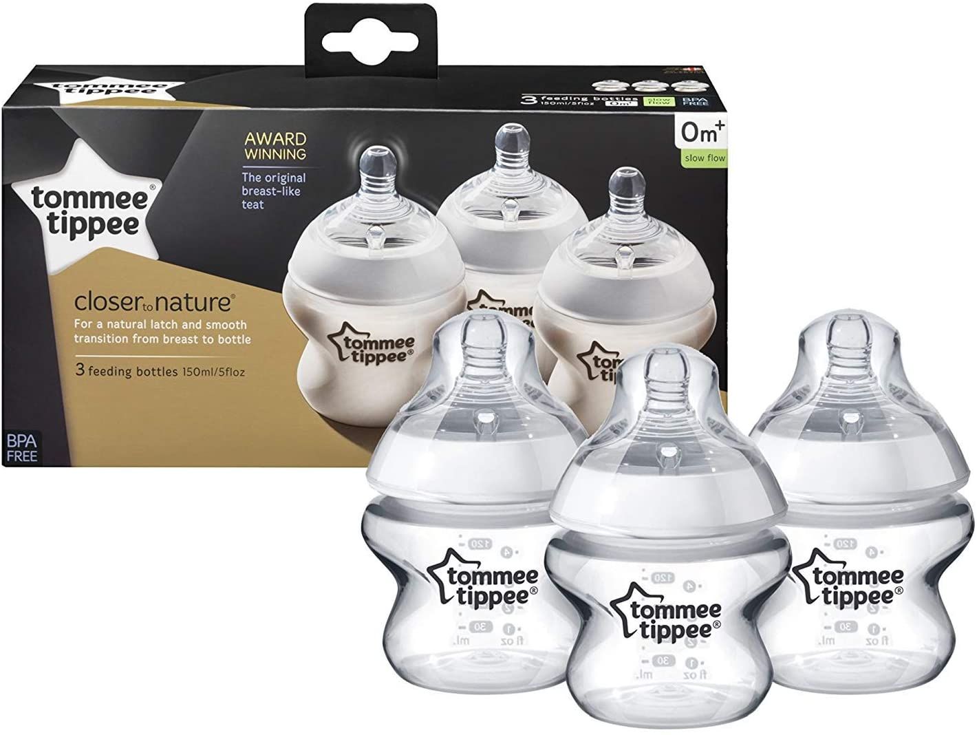 Tommee Tippee Closer To Nature Feeding Bottle  150Ml X 3  Clear Tommee Tippee Yallatoys
