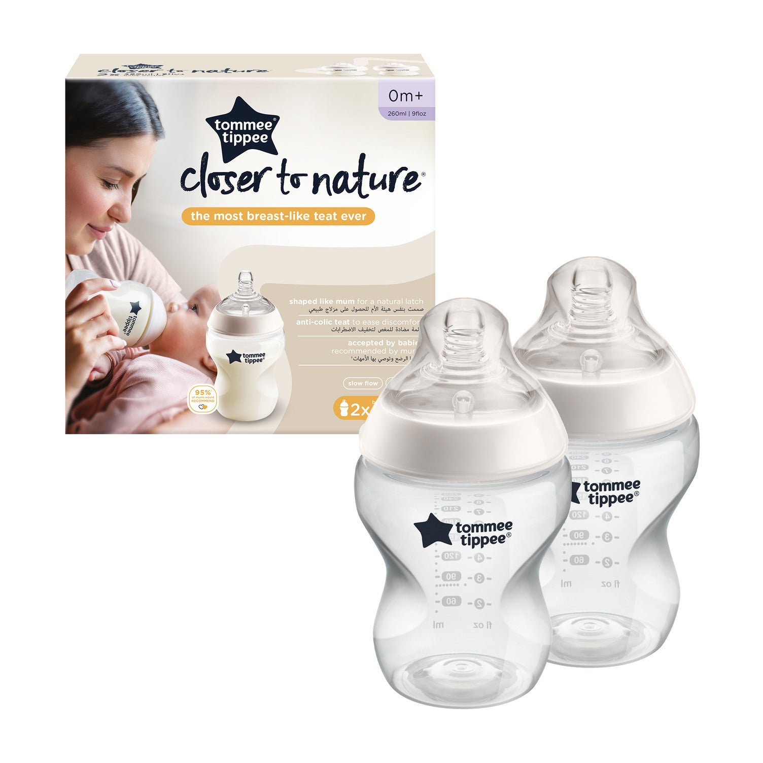 Buy Tommee Tippee Closer To Nature Feeding Bottle  260Ml X 2  Clear | Yallatoys.com