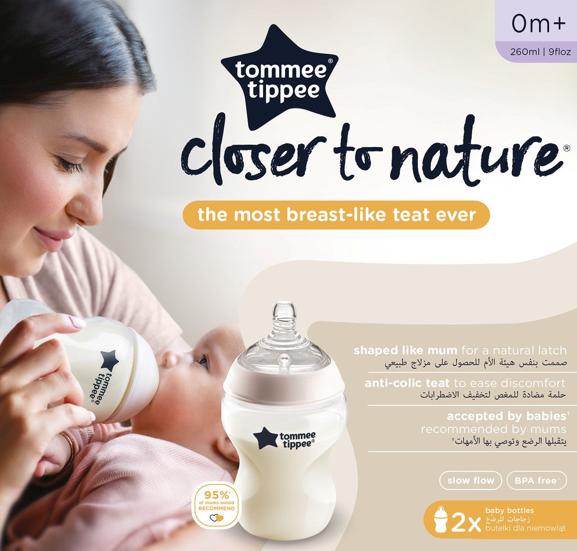 Buy Tommee Tippee Closer To Nature Feeding Bottle  260Ml X 2  Clear | Yallatoys.com