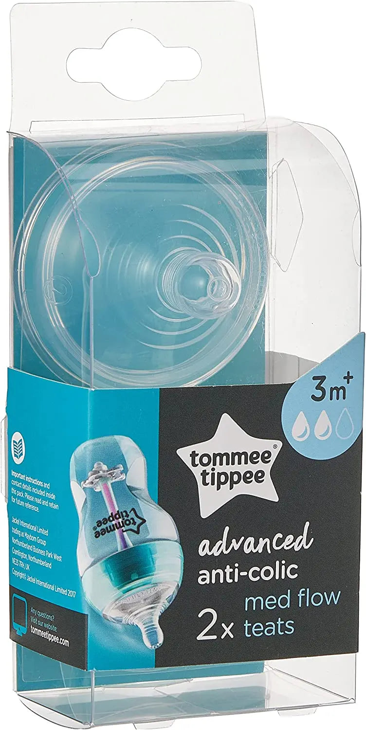 Tommee Tippee Advanced Anti Colic Teats  Medium Flow X 2 Clear Tommee Tippee Yallatoys