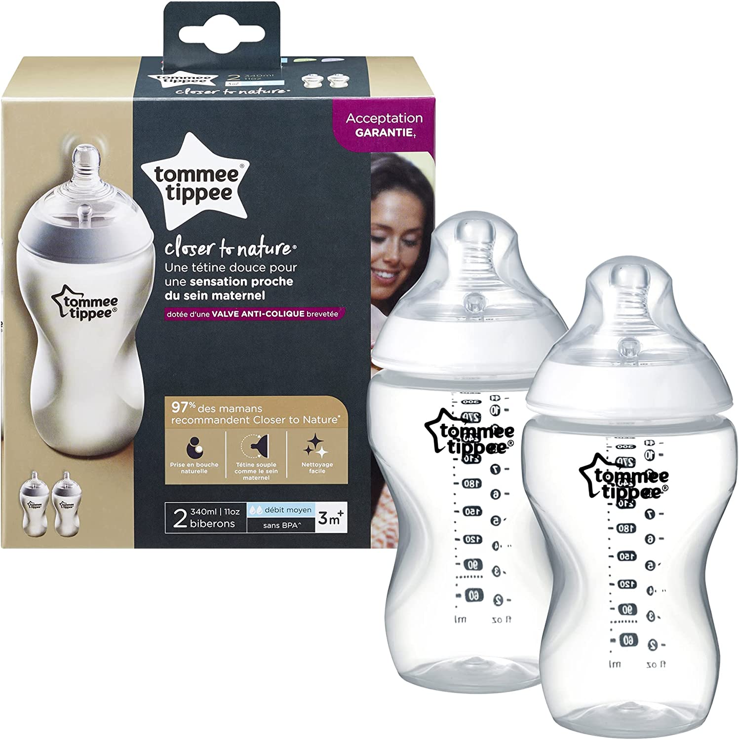 Tommee Tippee Closer To Nature Feeding Bottle  340Ml X 2  Clear Tommee Tippee Yallatoys