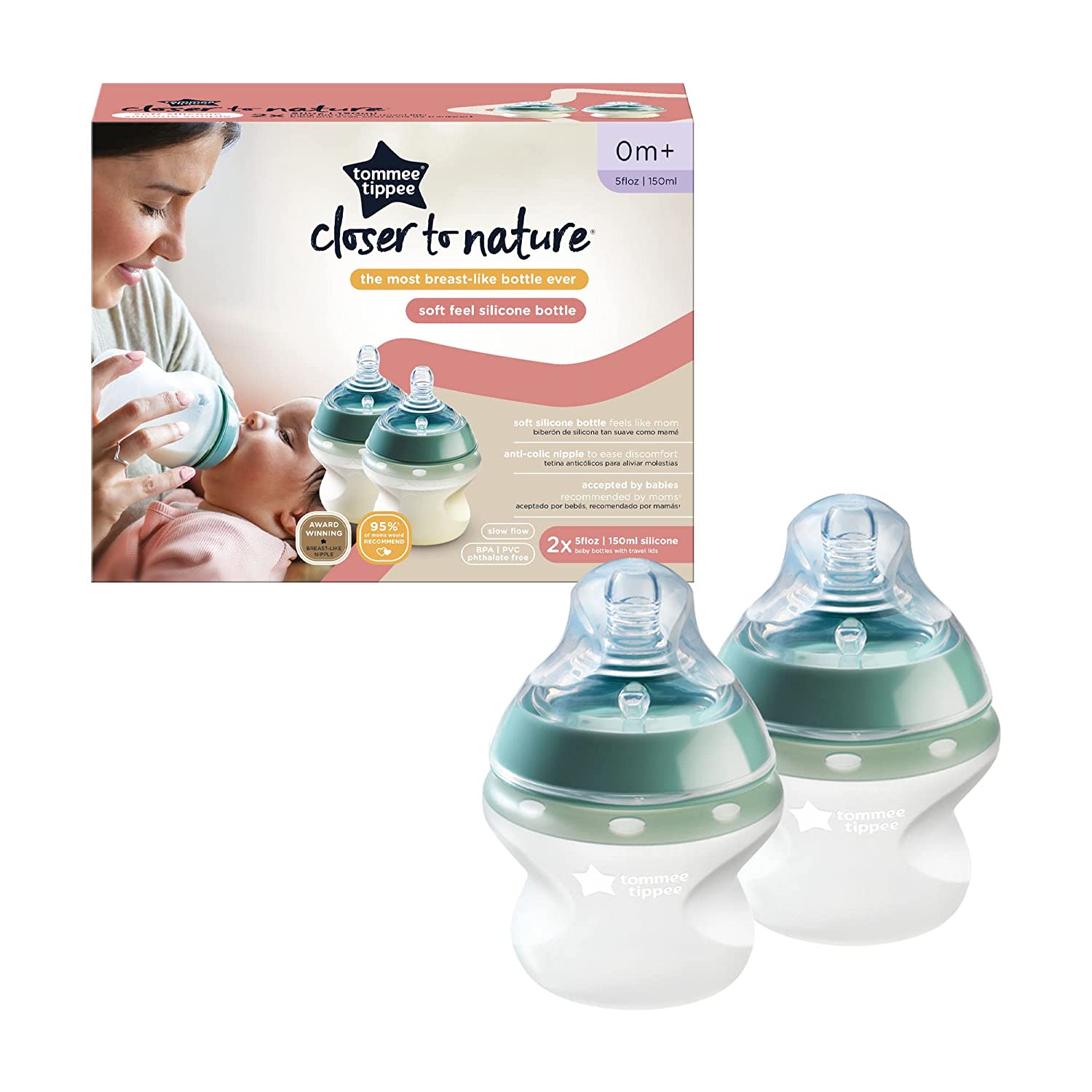 Tommee Tippee Closer To Nature Silicone Baby Bottle 5Oz  Pack Of 2 Tommee Tippee Yallatoys