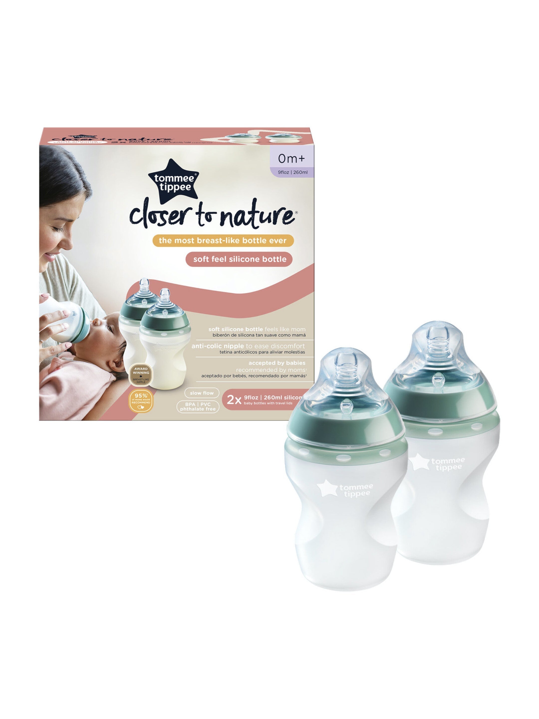 Tommee Tippee Closer To Nature Soft Feel Silicone Baby Bottles 260Ml  Pack Of 2 Tommee Tippee Yallatoys