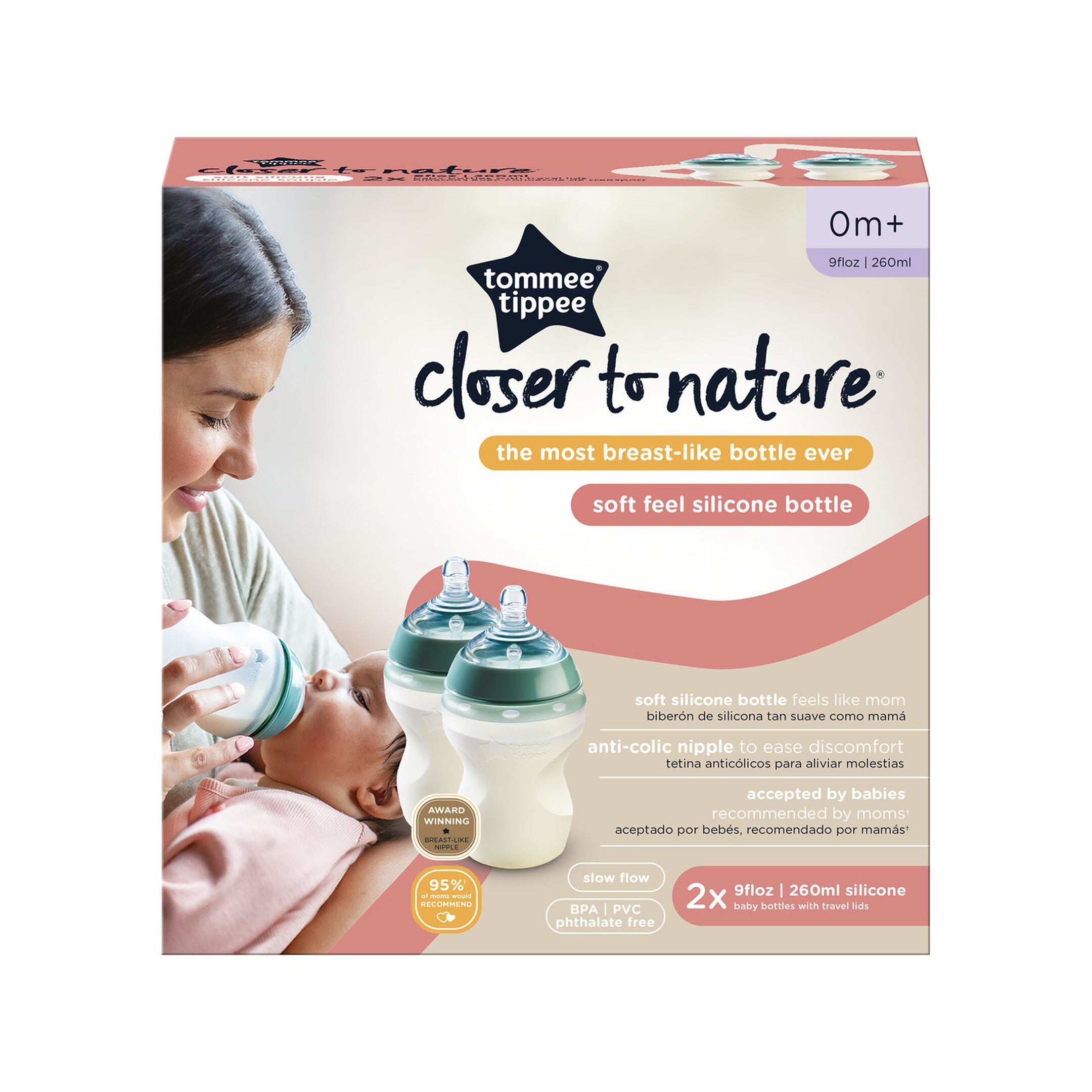 Tommee Tippee Closer To Nature Soft Feel Silicone Baby Bottles 260Ml  Pack Of 2 Tommee Tippee Yallatoys