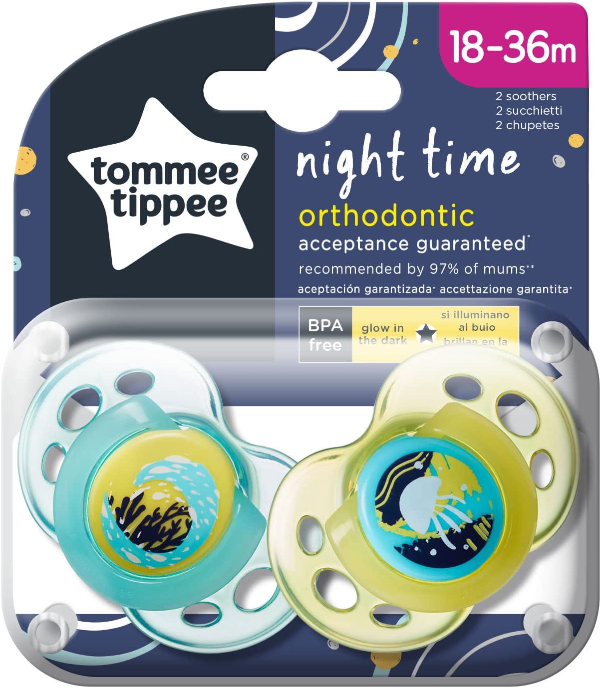 Tommee Tippee Night Time Soother  Pack Of 2 18 36  Months  (Mix Tommee Tippee Yallatoys