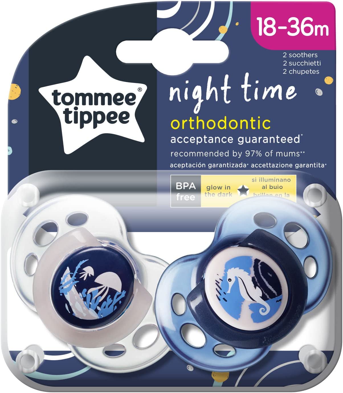 Tommee Tippee Night Time Soother  Pack Of 2 18 36  Months  (Mix Tommee Tippee Yallatoys