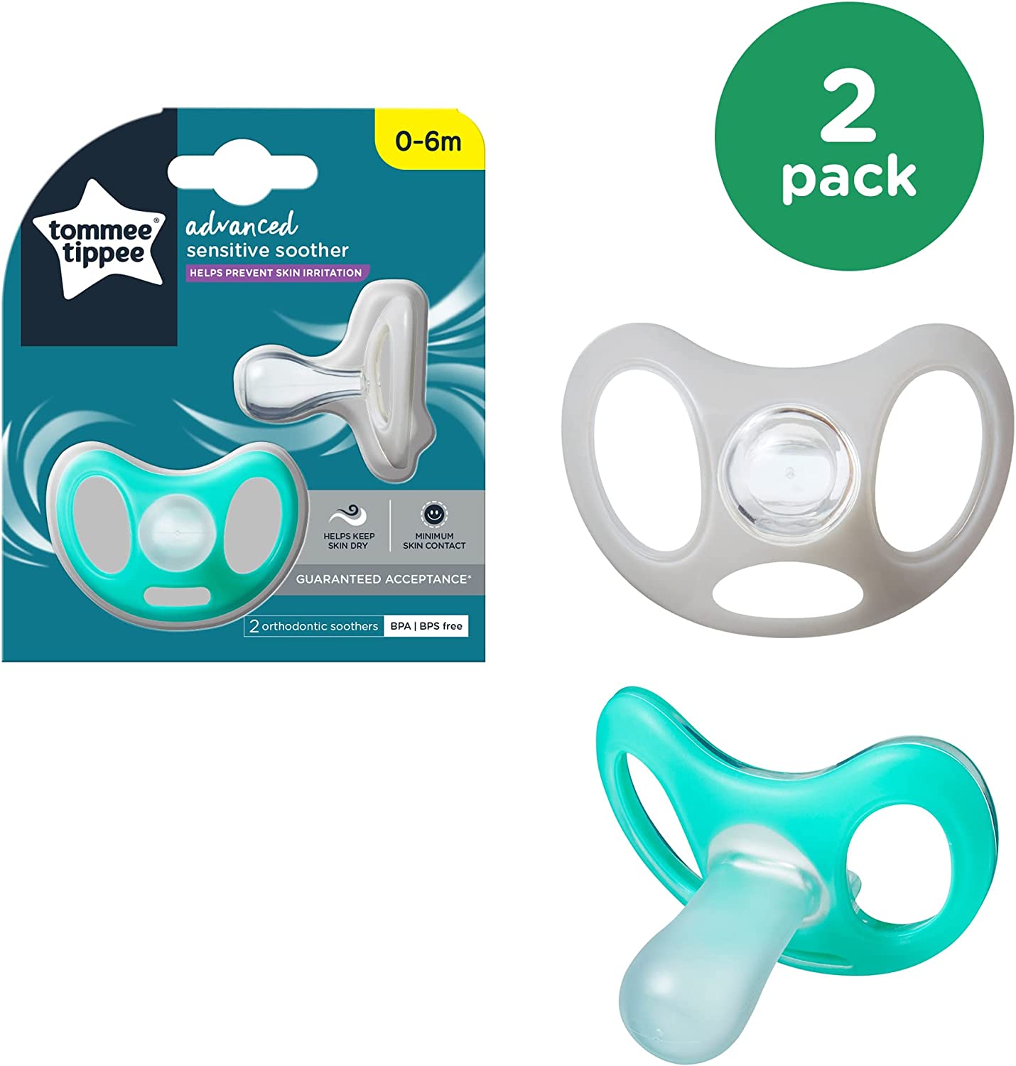 Tommee Tippee  Advanced Sensitive Soother 0 6M  Pack Of 2 Tommee Tippee Yallatoys