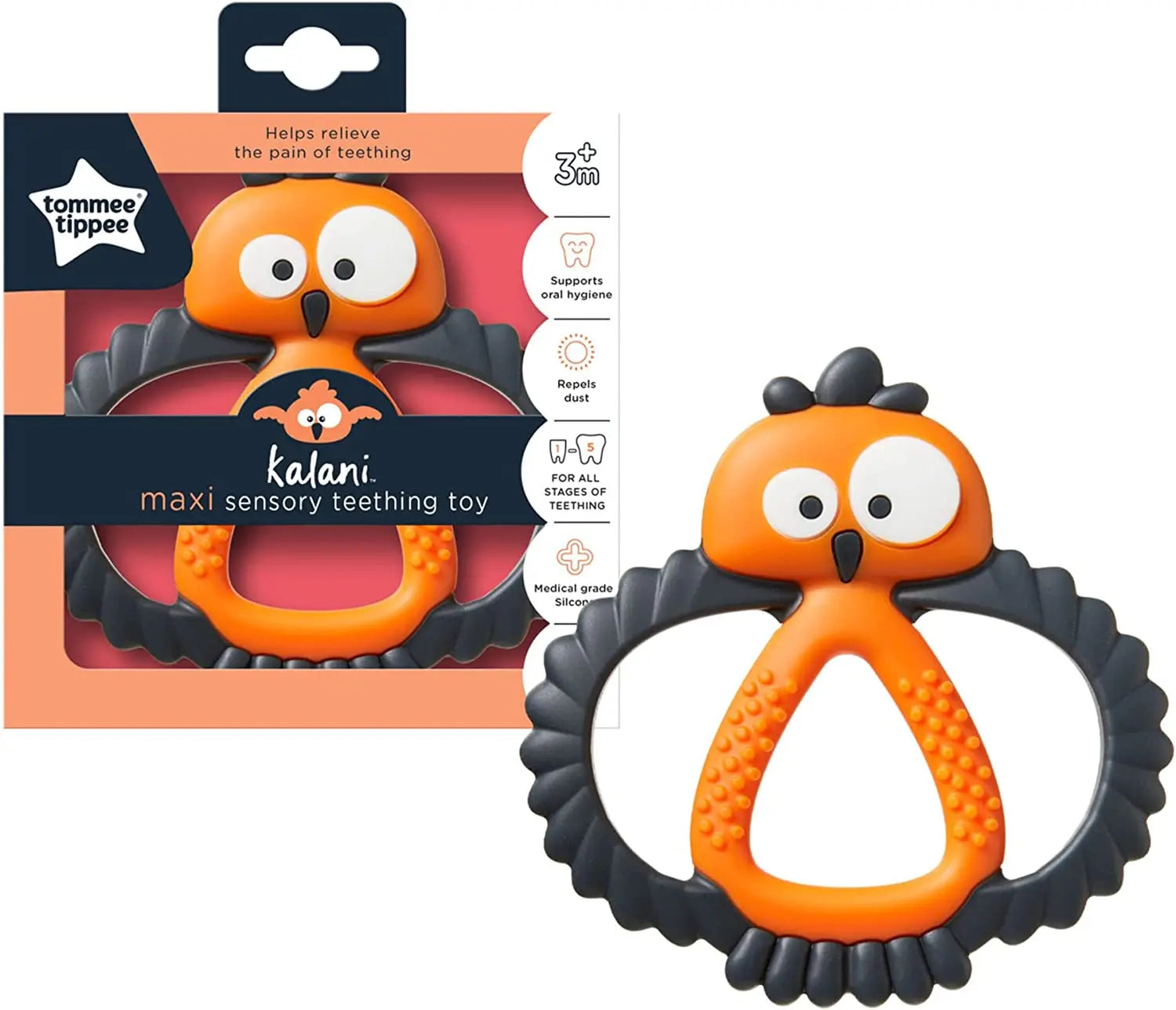 Tommee Tippee Kalani Maxi Teether  Sensory Teething Toy  Orange 3 Months+ Tommee Tippee Yallatoys