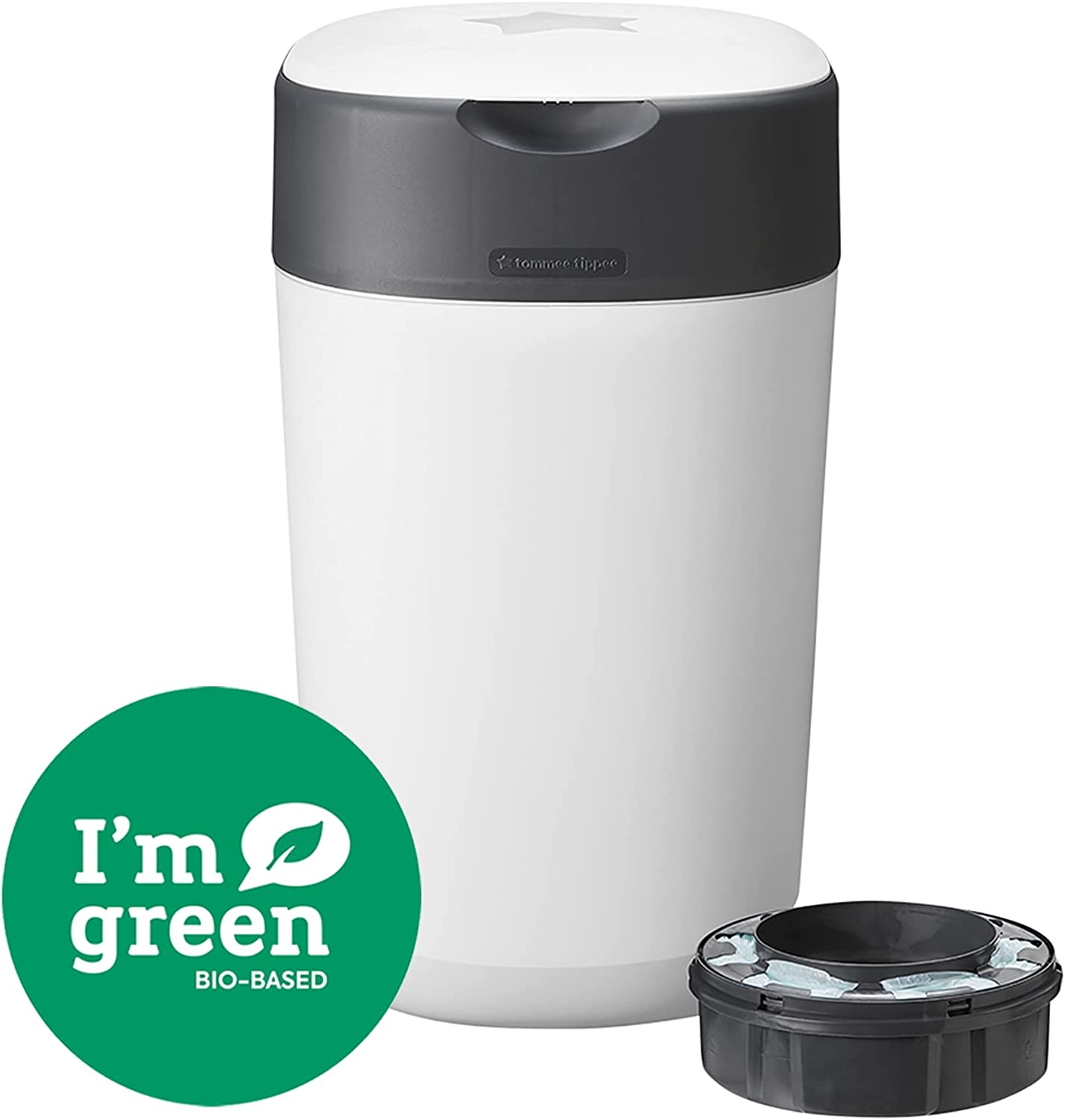 Tommee Tippee Twist And Click Advanced Nappy Bin  Eco Friendlier System  Includes 1X Refill Cassette With Sustainably Sourced Antibacterial Greenfilm  White Tommee Tippee Yallatoys