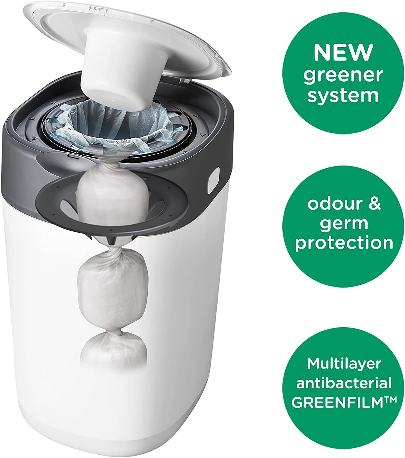 Tommee Tippee Twist And Click Advanced Nappy Bin  Eco Friendlier System  Includes 1X Refill Cassette With Sustainably Sourced Antibacterial Greenfilm  White Tommee Tippee Yallatoys