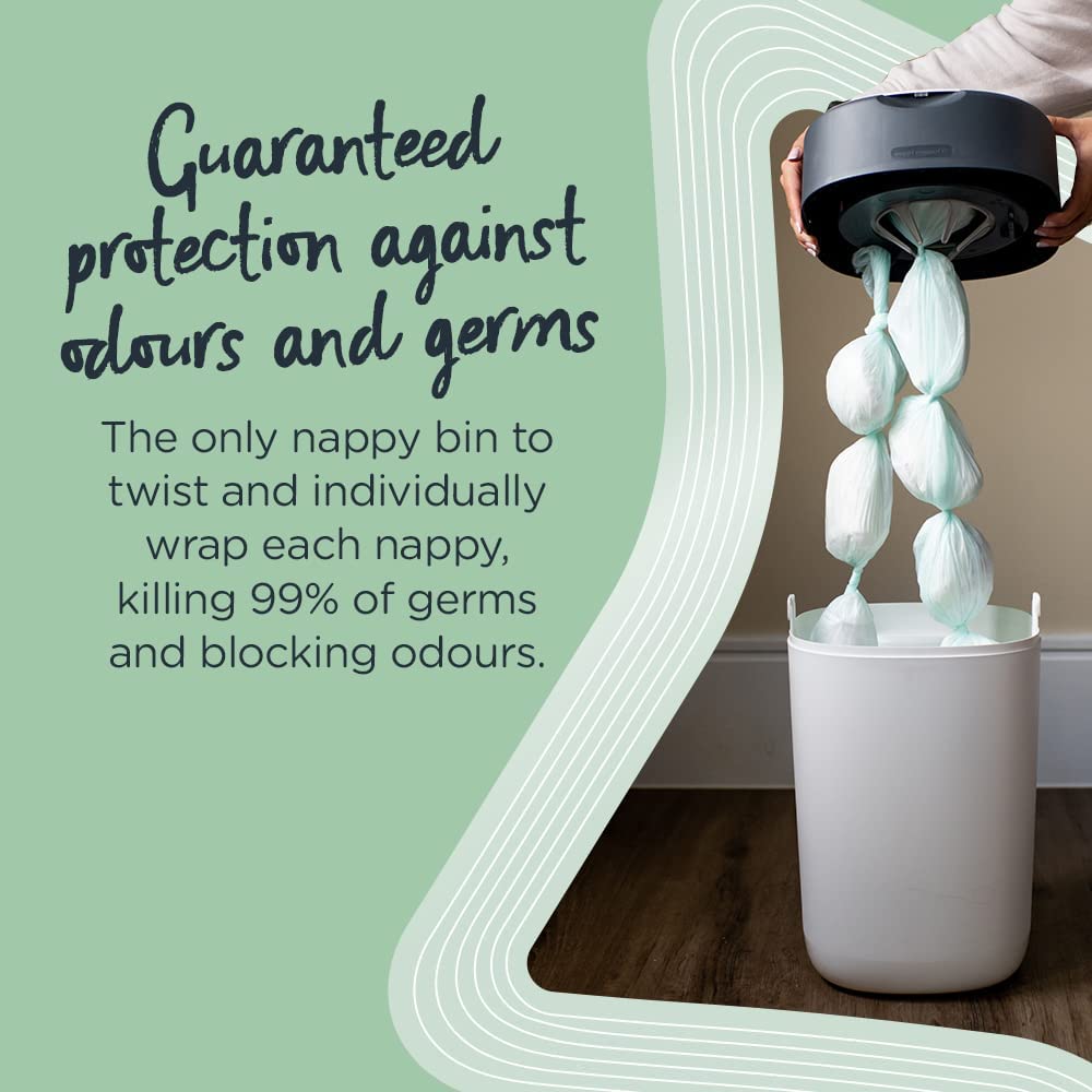 Tommee Tippee Twist And Click Advanced Nappy Bin  Eco Friendlier System  Includes 1X Refill Cassette With Sustainably Sourced Antibacterial Greenfilm  White Tommee Tippee Yallatoys