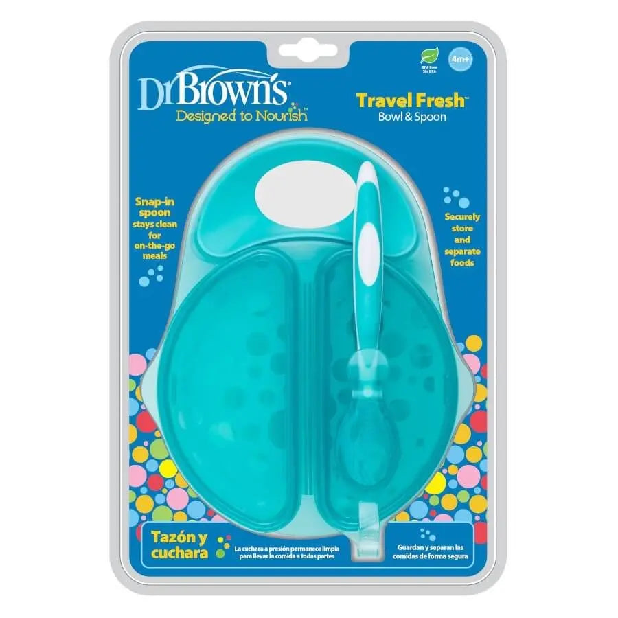 Dr Browns Travel Fresh Bowl & Snap In Spoon Teal Dr Browns Yallatoys