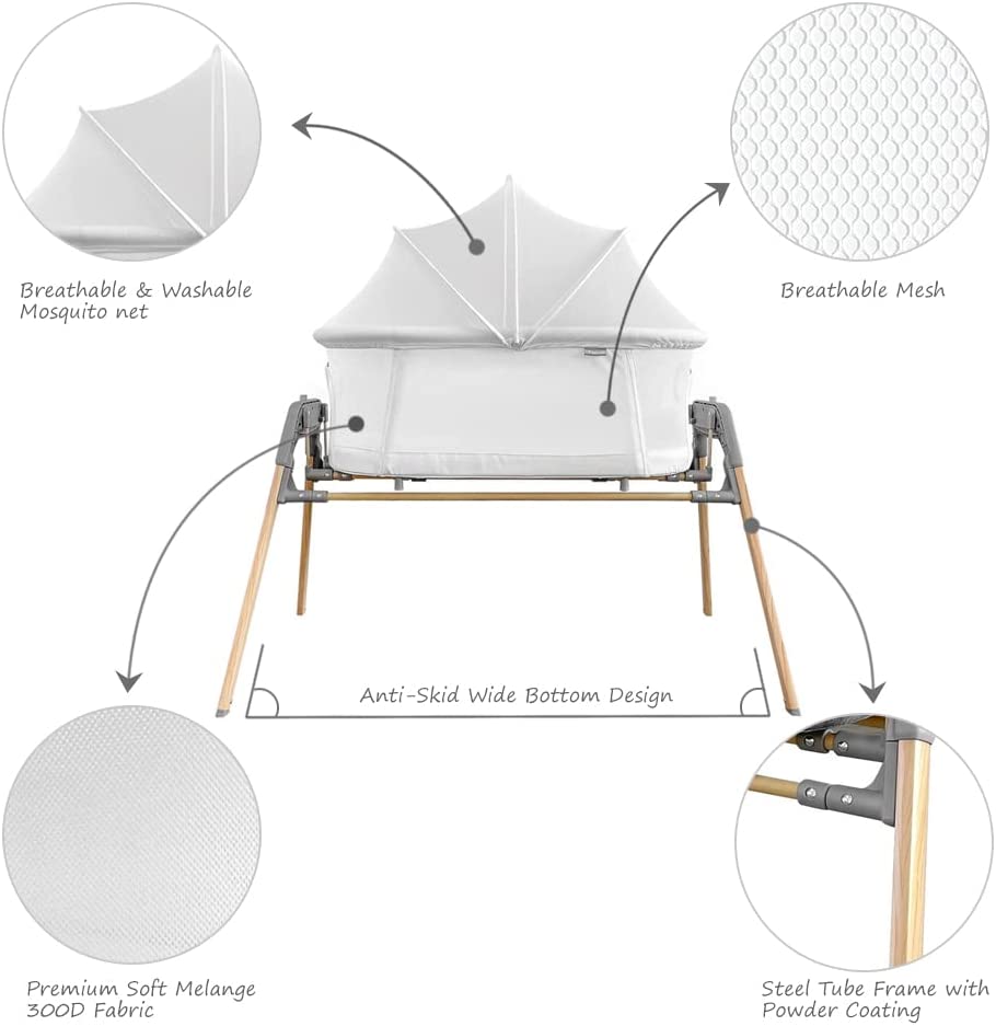 Teknum  3 In 1 Baby Rocker Bassinet/  Infant Crib W/ Mosquito Net White Teknum Yallatoys