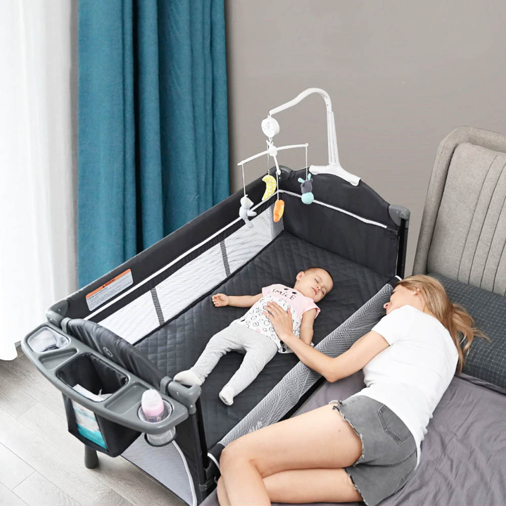 Teknum 4 In 1 Baby Bedside Co-Sleeper Bassinet And Playpen Wt Rocker Grey Teknum Yallatoys