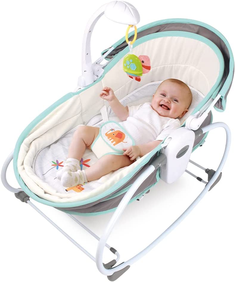 Teknum  5 In 1 Cozy Rocker Bassinet W/ Awning & Mosquito Net  Green Teknum Yallatoys