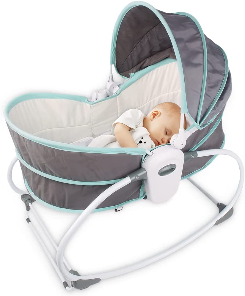 Teknum  5 In 1 Cozy Rocker Bassinet W/ Awning & Mosquito Net  Green Teknum Yallatoys