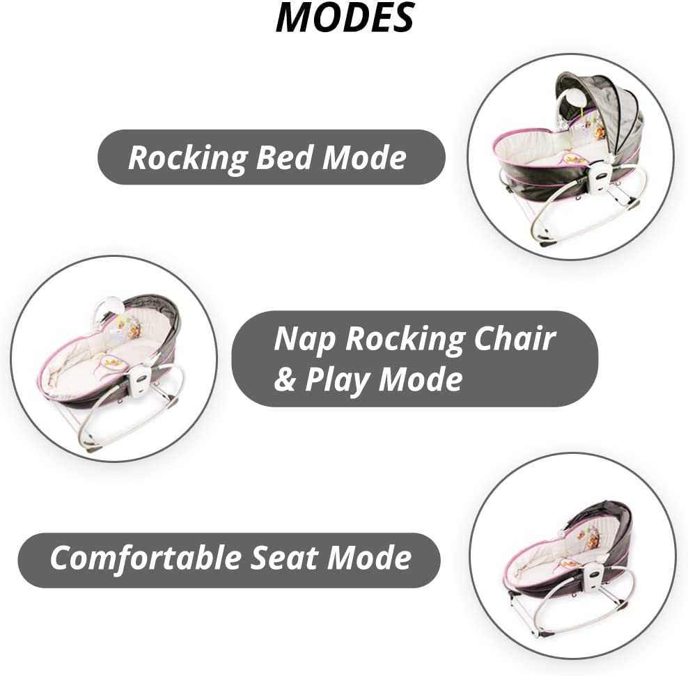Teknum  5 In 1 Cozy Rocker Bassinet W/ Awning & Mosquito Net  Pink Teknum Yallatoys