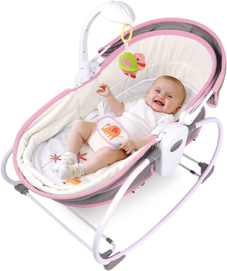 Teknum  5 In 1 Cozy Rocker Bassinet W/ Awning & Mosquito Net  Pink Teknum Yallatoys