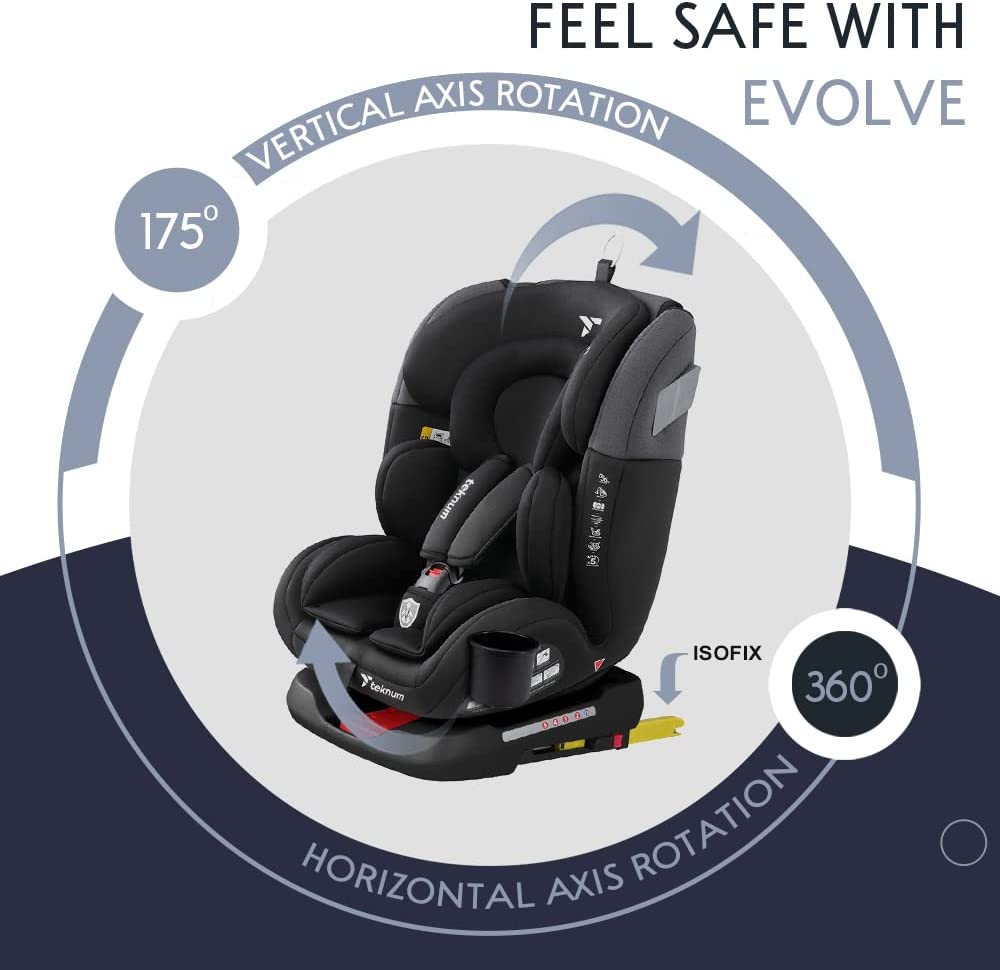 Teknum  Evolve 360 Degree Car Seat 0 12Yrs Black With Isofix Teknum Yallatoys