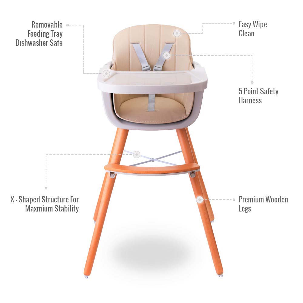 Teknum - Premium Dual Height Wooden High Chair - Ivory Teknum Yallatoys