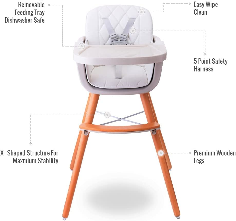 Teknum  Premium Dual Height Wooden High Chair White Teknum Yallatoys