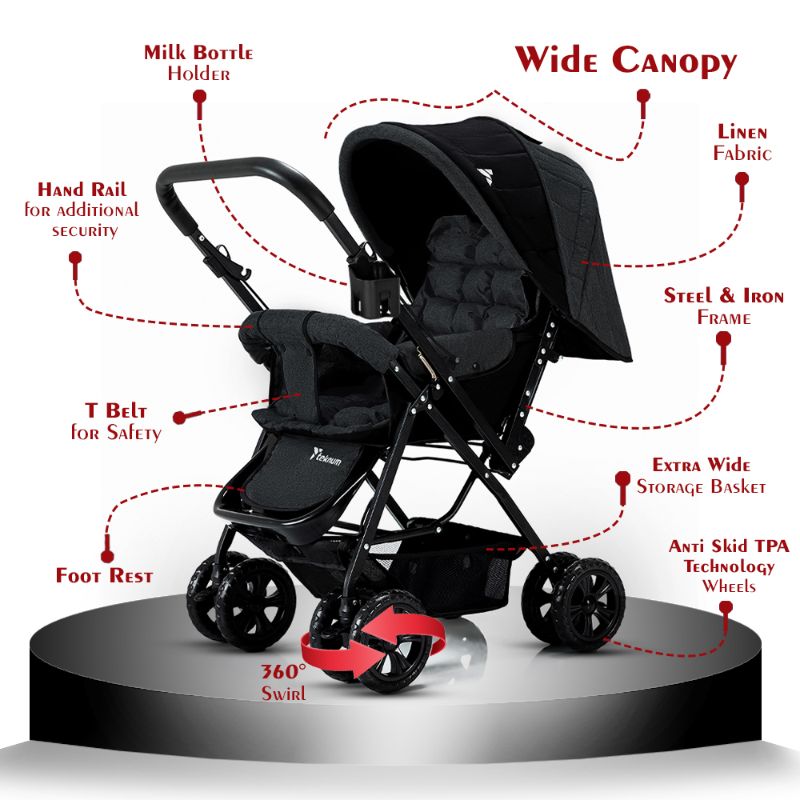 Teknum Reversible Look At Me Stroller - Black Teknum Yallatoys