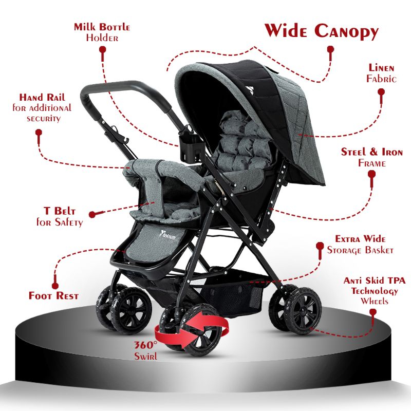 Teknum Reversible Look At Me Stroller - Grey Teknum Yallatoys