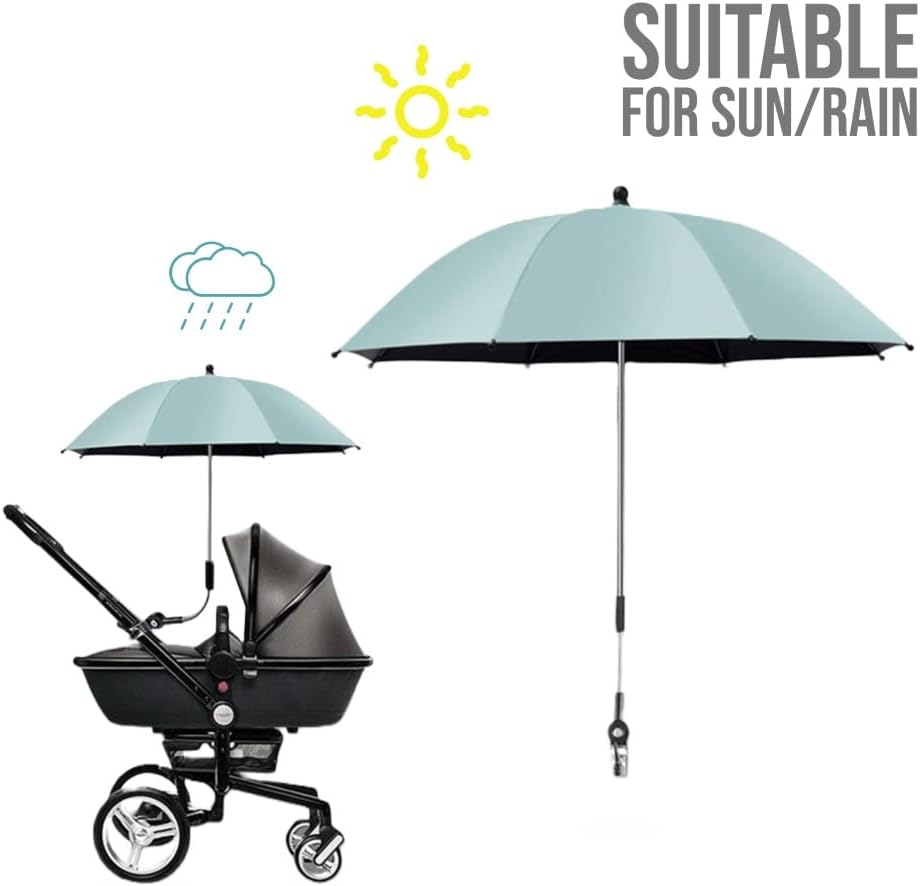 Teknum Universal Stroller Umbrella with Holder Clip Clamp, 360 Degree Rotatable - Green Teknum Yallatoys