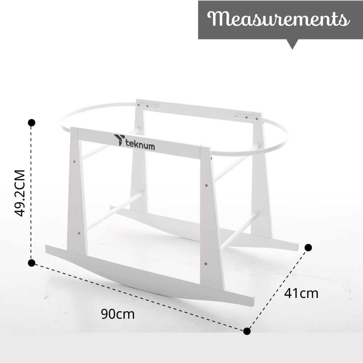 Teknum Infant Wicker Moses Basket with White Waffle Beddings & White Rocker Stand  - Wooden Grey Teknum Yallatoys