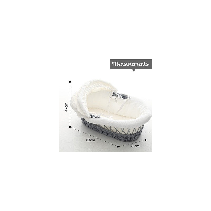 Teknum Infant Wicker Moses Basket with White Waffle Beddings & White Rocker Stand  - Wooden Grey Teknum Yallatoys